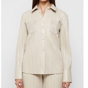 NWT Maniere De Voir Pleated Leather Shirt - Beige Size 6